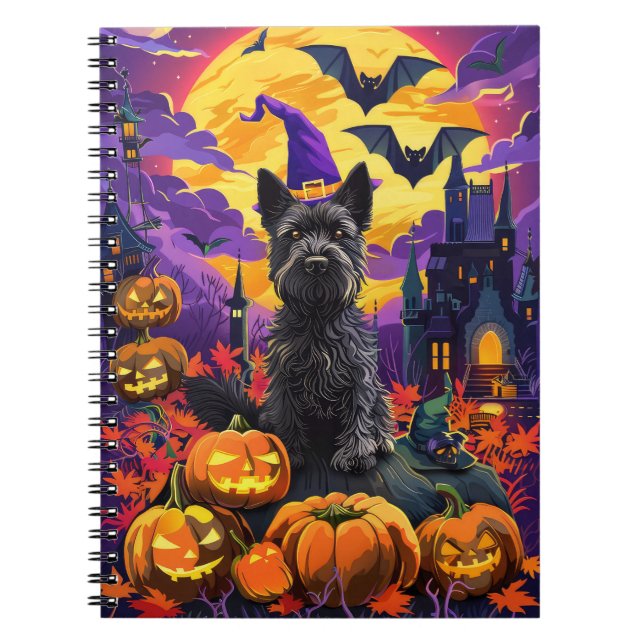 Spooky Scottish Terrier Halloween Witch Pumpkin Anteckningsbok (Framsidan)