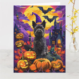 Spooky Scottish Terrier Halloween Witch Pumpkin Kort