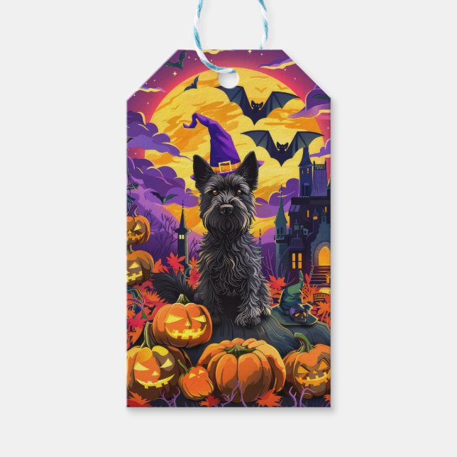 Spooky Scottish Terrier Halloween Witch Pumpkin Presentetikett (Framsidan)