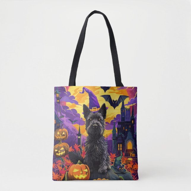 Spooky Scottish Terrier Halloween Witch Pumpkin Tygkasse (Framsida)