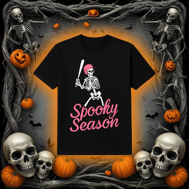 Spooky Season | Baseball Skeleton Rosa Hat T Shirt (Skapare uppladdad)
