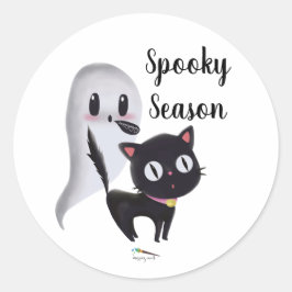 Spooky Season | Black Halloween Cat Runt Klistermärke