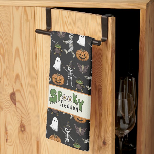 Spooky Season Black Halloween Mönster Kökshandduk (Thirds Fold)