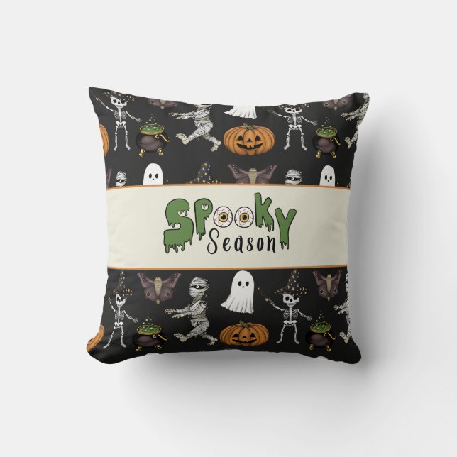Spooky Season Black Halloween Mönster Kudde (Framsida)