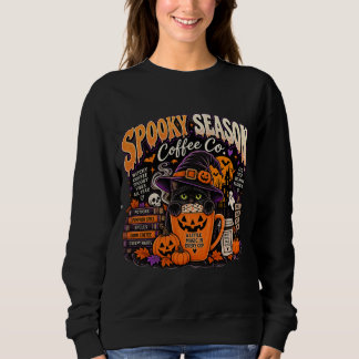 Spooky Season Coffee Co. Svart Katt Halloween Svet T Shirt