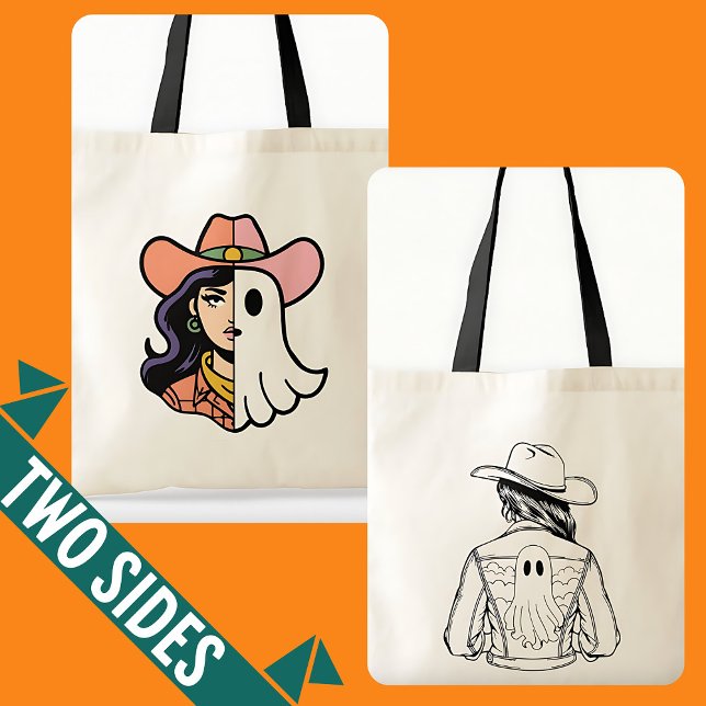 Spooky Season Cowgirl och Coola Ghoul Cowgirl Tote Tygkasse (Spooky Season Cowgirl and Cool Ghoul Cowgirl Tote)