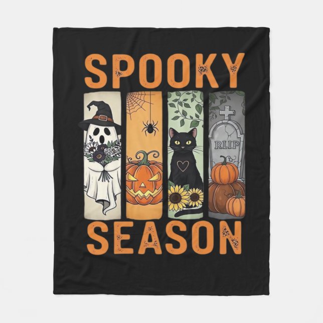Spooky Season - Cute Ghost, Black Cat, Pumpkin & H Fleecefilt (Framsidan)