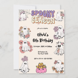 Spooky Season Cute Ghost blommigt Halloween Birthd Inbjudningar