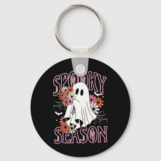 Spooky Season Cute Ghost Halloween Costume Blommig Nyckelring (Framsida)