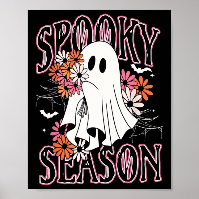 Spooky Season Cute Ghost Halloween Costume Blommig Poster (Framsidan)