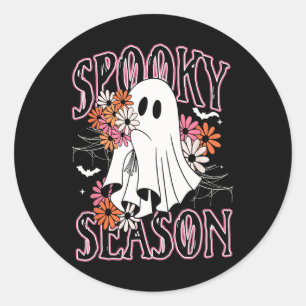 Spooky Season Cute Ghost Halloween Costume Blommig Runt Klistermärke