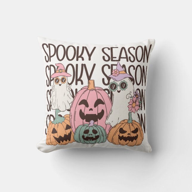 Spooky Season Cute Ghost Pumpkin Retro Halloween Kudde (Framsida)