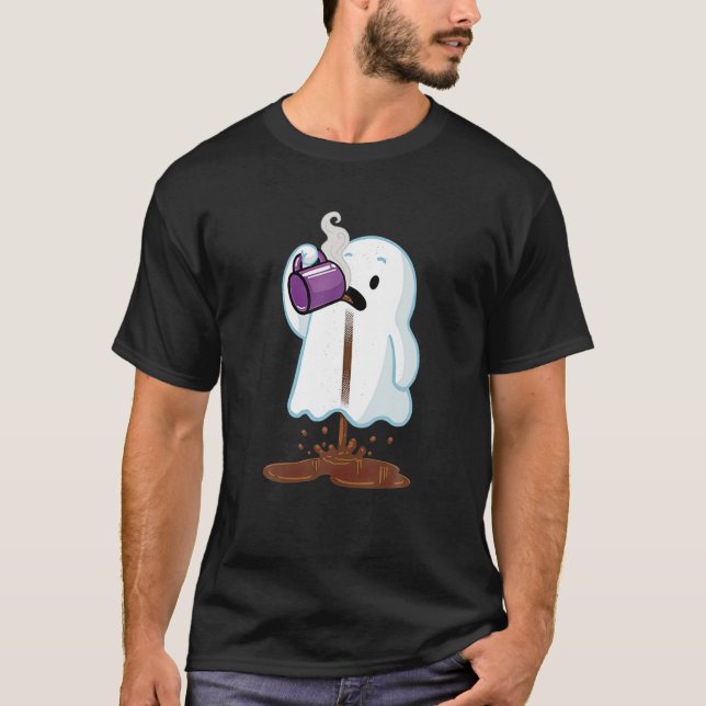 Spooky Season Cute Little Ghost Ice Coffee T Shirt (Framsida)