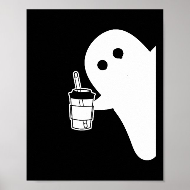 Spooky Season Cute Little Ghost Ice Kaffe. Hallowe Poster (Framsidan)