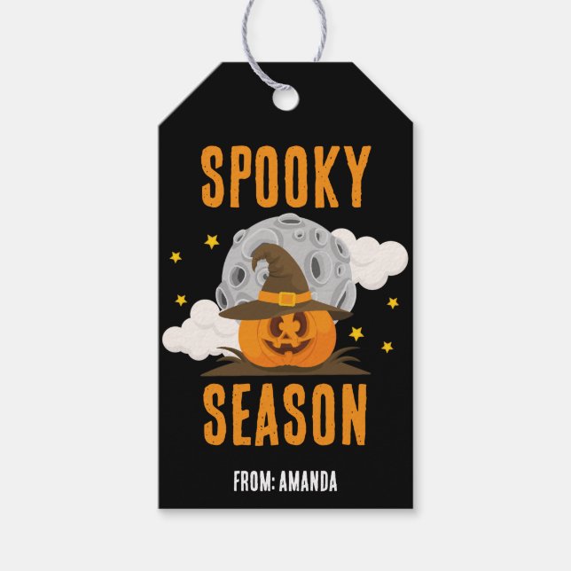 Spooky Season Cute Orange Pumpkin Halloween Presentetikett (Framsidan)