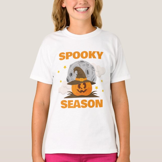 Spooky Season Cute Orange Pumpkin Halloween T Shirt (Framsida)