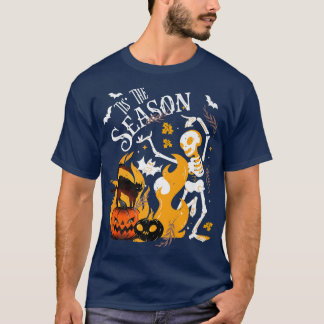 Spooky Season Dancing Skeleton Black Cat Halloween T Shirt