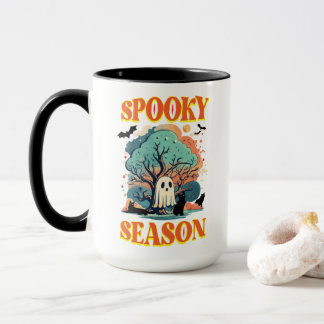 Spooky Season Ghost & Black Cat Halloween Design D Mugg