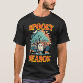 Spooky Season Ghost & Black Cat Halloween Design D T Shirt