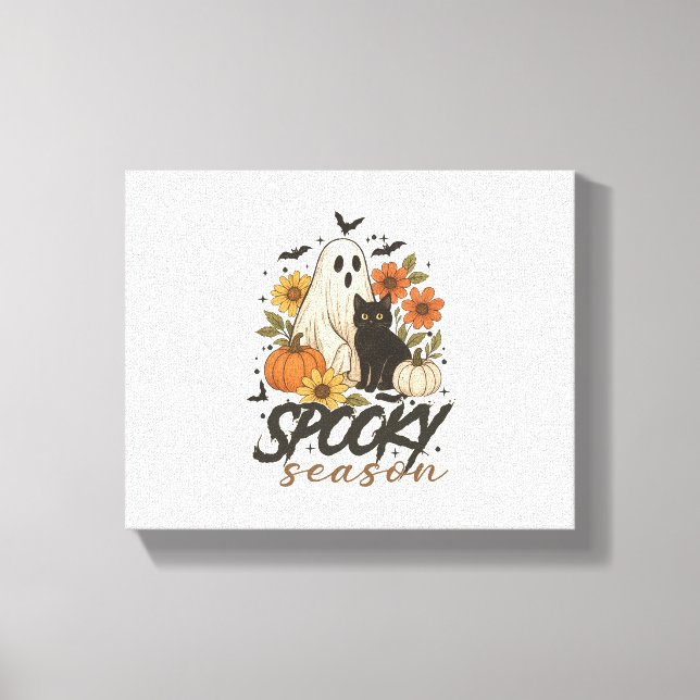 Spooky Season Ghost Retro Spooky Blommigt Hallowee Canvastryck (Framsida)