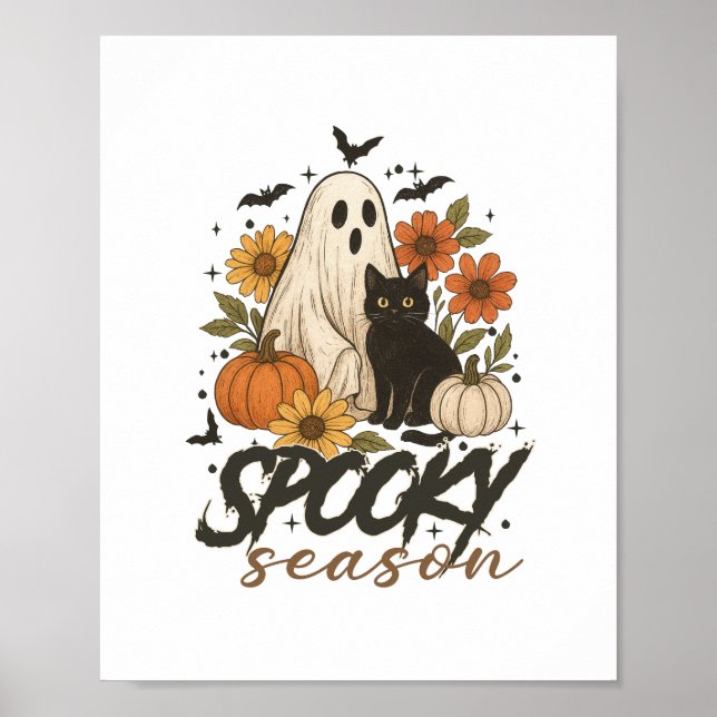 Spooky Season Ghost Retro Spooky Blommigt Hallowee Poster (Framsidan)