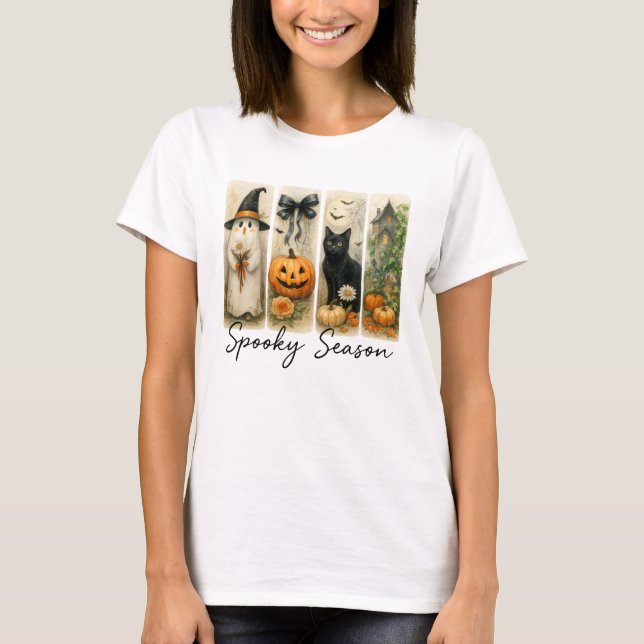 Spooky Season Halloween Black Cat T Shirt (Framsida)