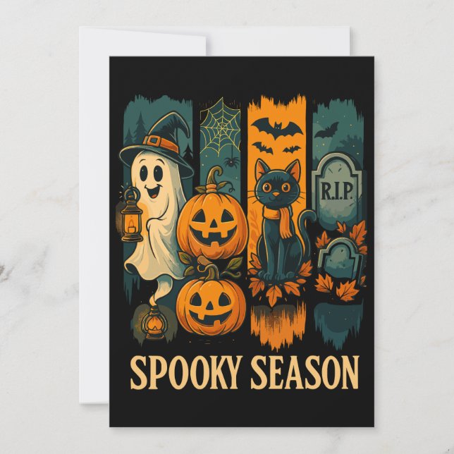 Spooky Season Halloween - Ghost, Pumpkins, Cat Inbjudningar (Framsida)