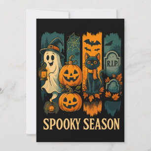 Spooky Season Halloween - Ghost, Pumpkins, Cat Inbjudningar