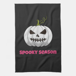 Spooky Season Halloween Towel with White Pumpkin Kökshandduk