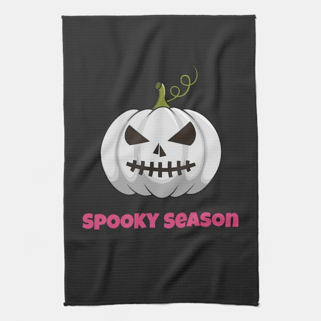 Spooky Season Halloween Towel with White Pumpkin Kökshandduk (Vertikal)