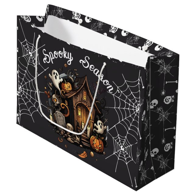 👻 Spooky Season Haunted House black Gift Bag 🎃 (Framsidan Vinklad)