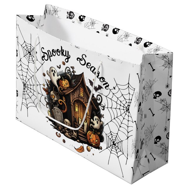 👻 Spooky Season Haunted House white Gift Bag 🎃 (Framsidan Vinklad)