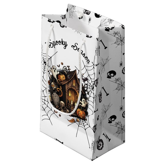 👻 Spooky Season Haunted House white Gift Bag 🎃 (Framsidan Vinklad)