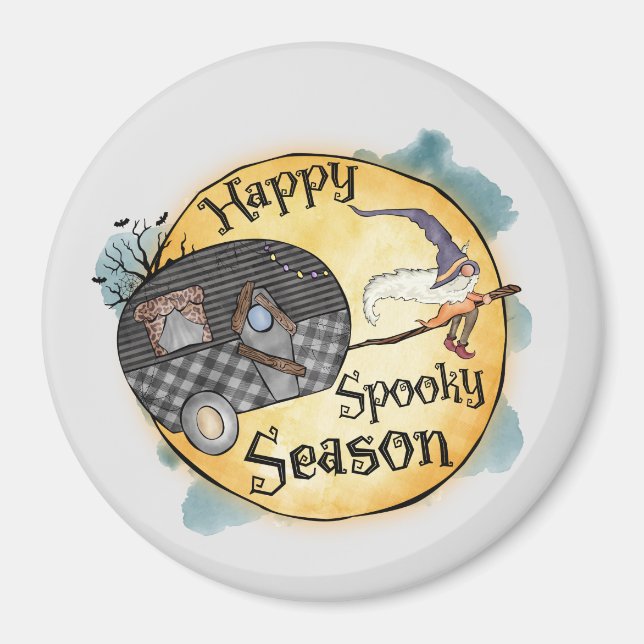 Spooky Season i lycklig | Halloween Camping Magnet (Framsidan)