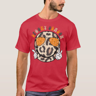 Spooky Season Leopard Smile Ansikte Glasses Hippie T Shirt