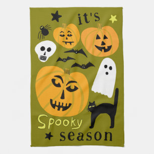 Spooky Season Pumpkins Ghost Fladdermus HALLOWEEN Kökshandduk