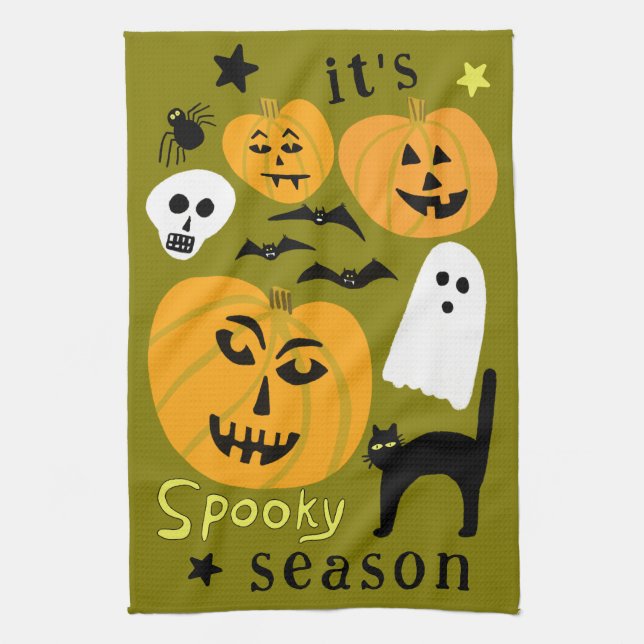 Spooky Season Pumpkins Ghost Fladdermus HALLOWEEN  Kökshandduk (Vertikal)
