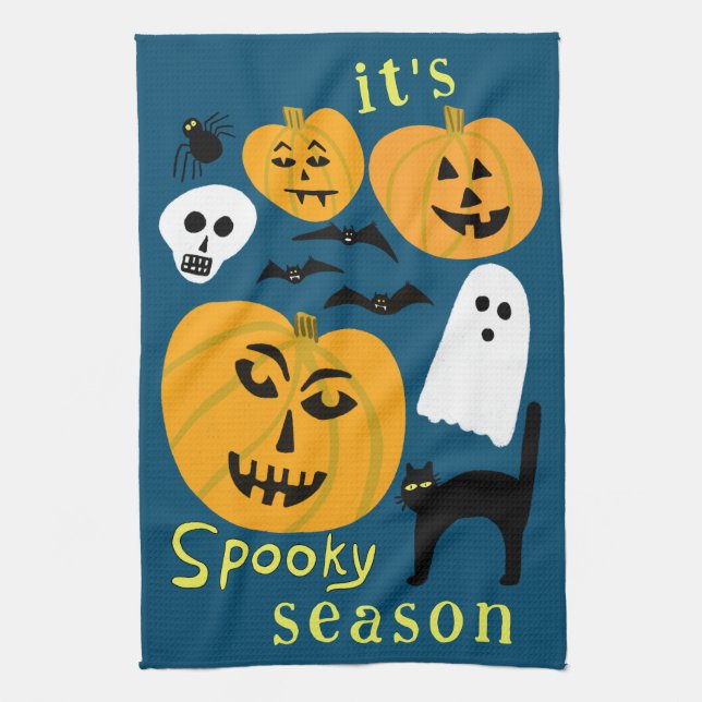 Spooky Season Pumpkins Ghost Fladdermus HAPPY HALL Kökshandduk (Vertikal)