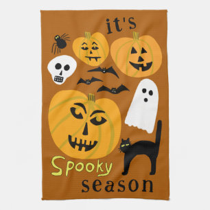 Spooky Season Pumpkins Ghost Fladdermus HAPPY HALL Kökshandduk