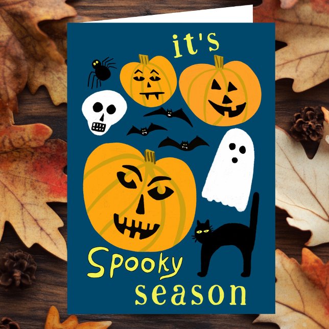 Spooky Season Pumpkins Ghost Fladdermus HAPPY HALL Kort (Spooky Season Pumpkins Ghost Bat HAPPY HALLOWEEN Card
)