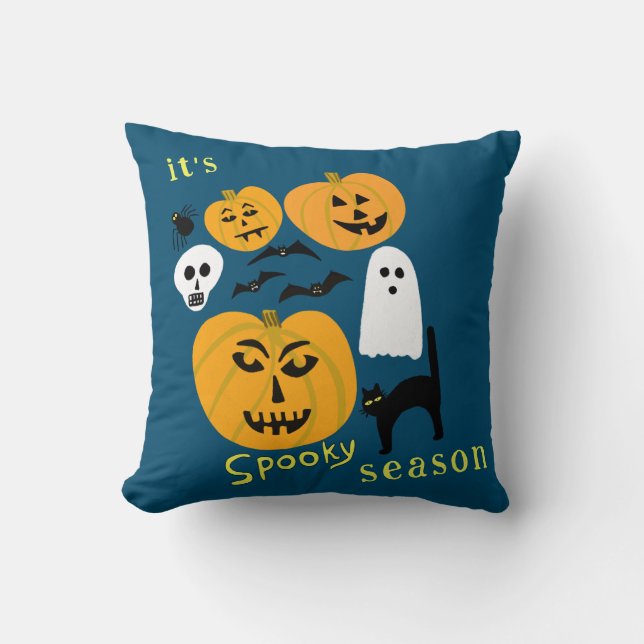Spooky Season Pumpkins Ghost Fladdermus HAPPY HALL Kudde (Framsida)