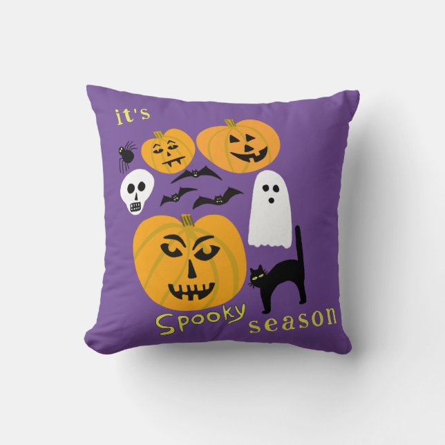 Spooky Season Pumpkins Ghost Fladdermus HAPPY HALL Kudde (Framsida)
