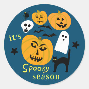 Spooky Season Pumpkins Ghost Fladdermus HAPPY HALL Runt Klistermärke