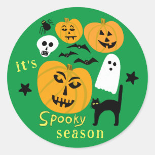 Spooky Season Pumpkins Ghost Fladdermus HAPPY HALL Runt Klistermärke