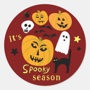 Spooky Season Pumpkins Ghost Fladdermus HAPPY HALL Runt Klistermärke