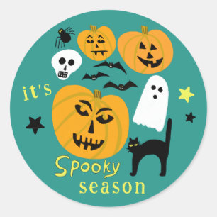 Spooky Season Pumpkins Ghost Fladdermus HAPPY HALL Runt Klistermärke
