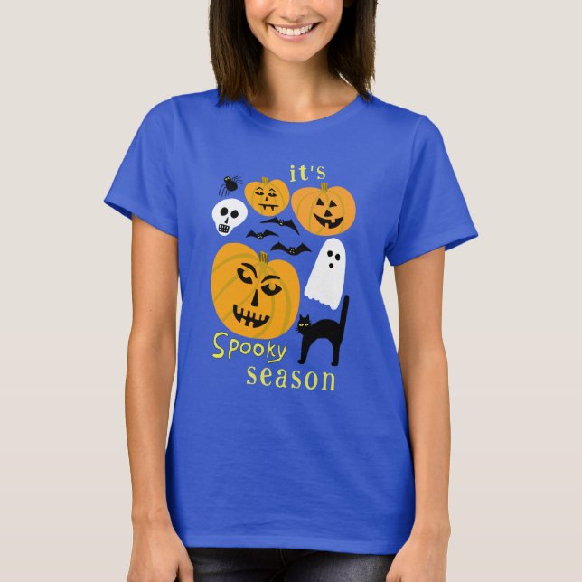 Spooky Season Pumpkins Ghost Fladdermus HAPPY HALL T Shirt (Framsida)