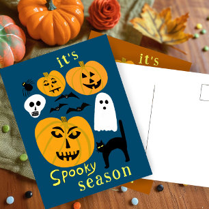 Spooky Season Pumpkins Ghost Fladdermus HAPPY HALL Vykort