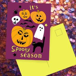 Spooky Season Pumpkins Ghost Fladdermus HAPPY HALL Vykort