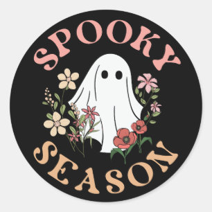 Spooky Season Retro Halloween Groovy Ghost Black Runt Klistermärke